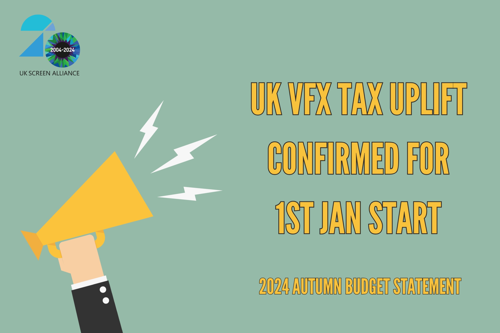 The UK VFX tax credit increase starts from 1 January.